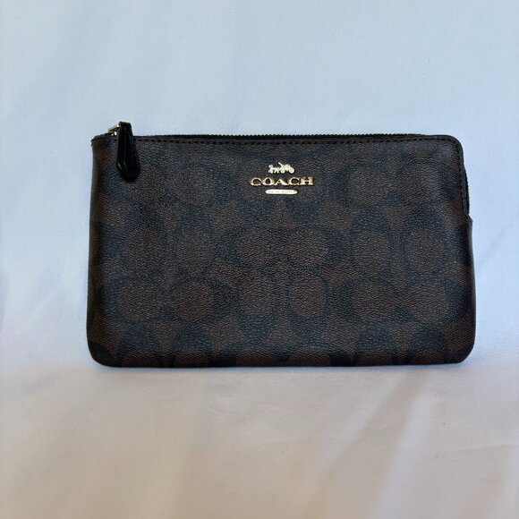 NEW! Coach Large Zip Signature Canvas Wristlet-Walnut Black Gold - Picture 3 of 5